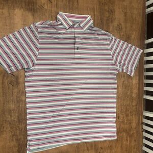 FootJoy Striped Polo Shirt - White, Pink, Blue